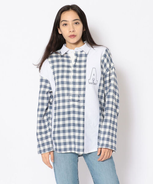 AVIREX（アヴィレックス）の「DOUBLE GAUZE RUGBY SHIRT/ ダブルガーゼ ラグビーシャツ（シャツ/ブラウス・レディース・グリーン/ネイビー・FREE）」の13枚目の写真