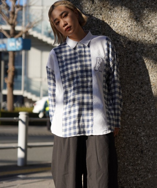 AVIREX（アヴィレックス）の「DOUBLE GAUZE RUGBY SHIRT/ ダブルガーゼ ラグビーシャツ（シャツ/ブラウス・レディース・グリーン/ネイビー・FREE）」の10枚目の写真