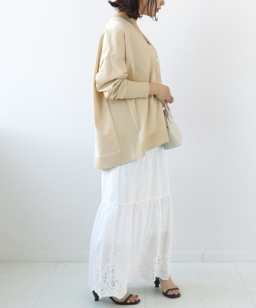 Simplicite（サンプリシテ）の「ソフトポリニットVカーディガン（カーディガン/ボレロ・レディース・オレンジ/ブラウン/ホワイト・FREE）」の7枚目の写真