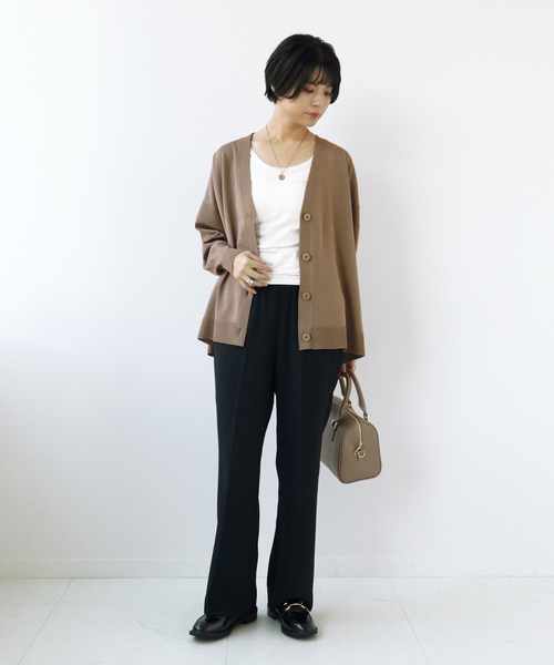 Simplicite（サンプリシテ）の「ソフトポリニットVカーディガン（カーディガン/ボレロ・レディース・オレンジ/ブラウン/ホワイト・FREE）」の9枚目の写真