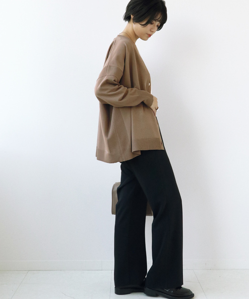 Simplicite（サンプリシテ）の「ソフトポリニットVカーディガン（カーディガン/ボレロ・レディース・オレンジ/ブラウン/ホワイト・FREE）」の11枚目の写真