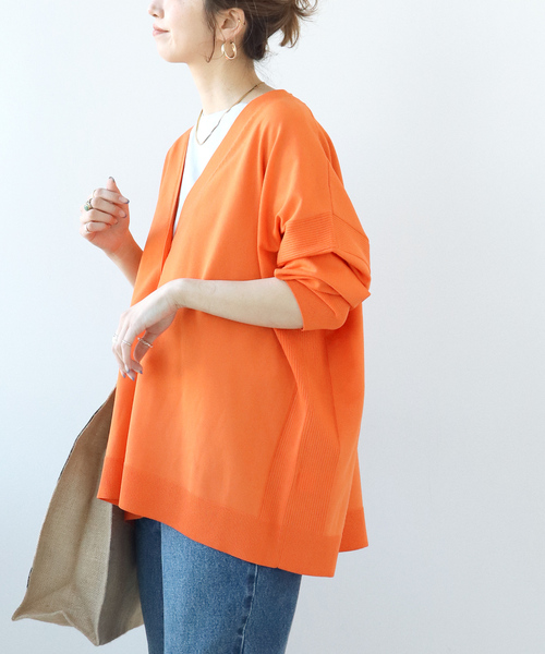 Simplicite（サンプリシテ）の「ソフトポリニットVカーディガン（カーディガン/ボレロ・レディース・オレンジ/ブラウン/ホワイト・FREE）」の13枚目の写真