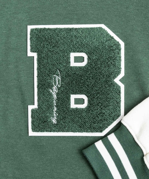 Rocky Monroe（ロッキーモンロー）の「オーバーサイズ カレッジロゴ TC裏毛 ワッペン刺繍スタジャン アワードジャケット（スタジャン・メンズ・チャコールグレー/ブラック/ネイビー/サックスブルー/グリーン/マスタード/グレイッシュベージュ・LL/M/L）」の15枚目の写真