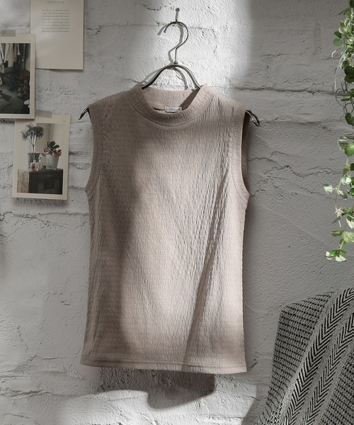 Honeys（ハニーズ）の「ハイネックタンクトップ（タンクトップ・レディース・イエロー/ブラック/アイボリー/ベージュ/ピンク系その他/グリーン/ネイビー/オフホワイト・L/M/S）」の5枚目の写真