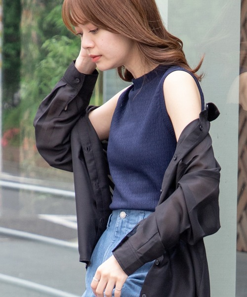 Honeys（ハニーズ）の「ハイネックタンクトップ（タンクトップ・レディース・イエロー/ブラック/アイボリー/ベージュ/ピンク系その他/グリーン/ネイビー/オフホワイト・L/M/S）」の7枚目の写真