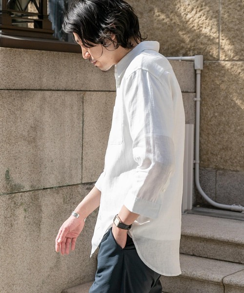 セール】『XLサイズあり』リネン七分袖シャツ（シャツ/ブラウス
