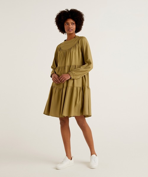 セール 長袖ラウンドネックフレアワンピース ワンピース Benetton United Colors Of Benetton ベネトン ユナイテッドカラーズオブベネトン のファッション通販 Zozotown