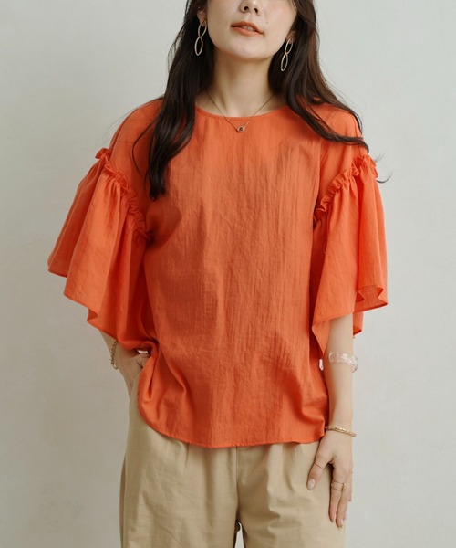Chez toi(シェトワ)の「TCボイルフリルスリーブブラウス(シャツ/ブラウス・レディース・オフホワイト/ブラック/オレンジ・FREE)」の15枚目の写真