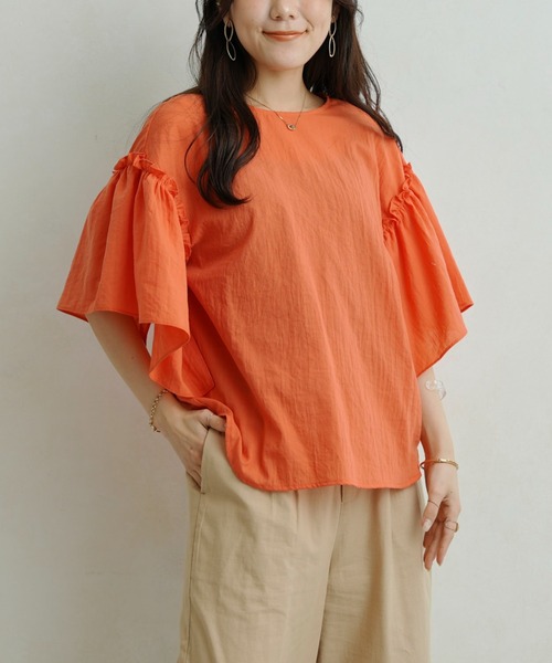 Chez toi(シェトワ)の「TCボイルフリルスリーブブラウス(シャツ/ブラウス・レディース・オフホワイト/ブラック/オレンジ・FREE)」の17枚目の写真