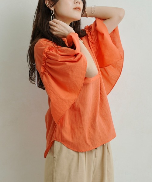 Chez toi(シェトワ)の「TCボイルフリルスリーブブラウス(シャツ/ブラウス・レディース・オフホワイト/ブラック/オレンジ・FREE)」の13枚目の写真