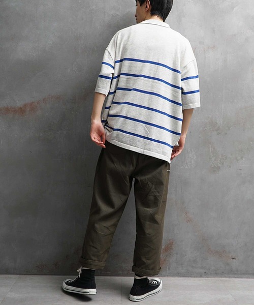 JOKER（ジョーカー）の「パネルボーダー ルーズシルエット ビッグ 春服 ポロシャツ メンズ（ポロシャツ・メンズ・ホワイト/ブラック/グリーン・M/L）」の7枚目の写真