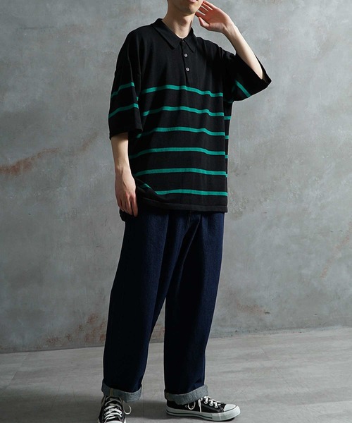 JOKER（ジョーカー）の「パネルボーダー ルーズシルエット ビッグ 春服 ポロシャツ メンズ（ポロシャツ・メンズ・ホワイト/ブラック/グリーン・M/L）」の10枚目の写真