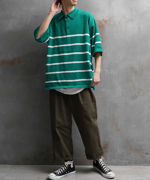 JOKER（ジョーカー）の「パネルボーダー ルーズシルエット ビッグ 春服 ポロシャツ メンズ（ポロシャツ・メンズ・ホワイト/ブラック/グリーン・M/L）」の14枚目の写真