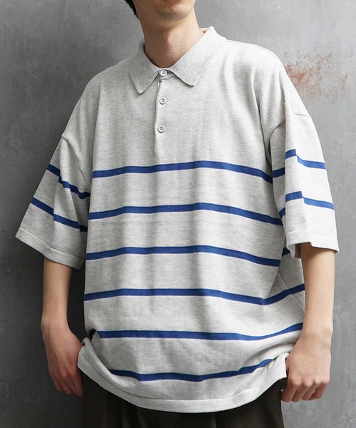 JOKER（ジョーカー）の「パネルボーダー ルーズシルエット ビッグ 春服 ポロシャツ メンズ（ポロシャツ・メンズ・ホワイト/ブラック/グリーン・M/L）」の4枚目の写真