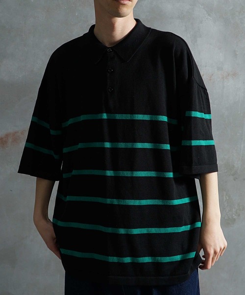 JOKER（ジョーカー）の「パネルボーダー ルーズシルエット ビッグ 春服 ポロシャツ メンズ（ポロシャツ・メンズ・ホワイト/ブラック/グリーン・M/L）」の8枚目の写真