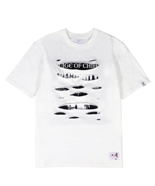 REGION（リージョン）の「【REGION/リージョン】cut t-shirt/カットT 半袖T ダメージT（Tシャツ/カットソー・メンズ・ホワイト/ブラック・L）」の2枚目の写真