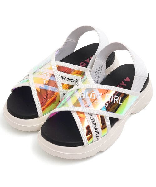 algy(アルジー)の「オーロラクロスゴムサンダル(サンダル・キッズ・ブラック/オフホワイト・23/22/20/21/24)」の2枚目の写真