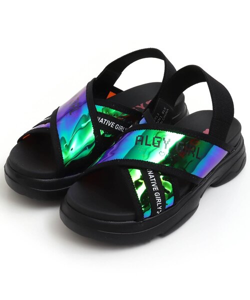 algy(アルジー)の「オーロラクロスゴムサンダル(サンダル・キッズ・ブラック/オフホワイト・23/22/20/21/24)」の1枚目の写真