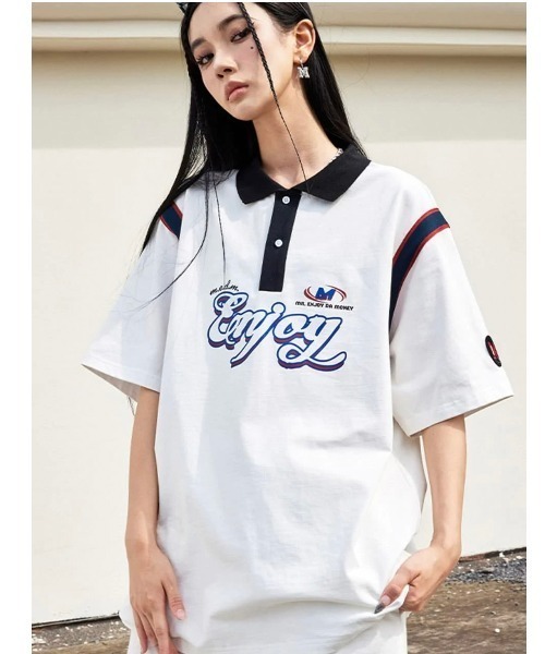 MR.ENJOY DA MONEY（ミスターエンジョイダマネー）の「【MR. ENJOY DA MONEY/ミスターエンジョイダマニー】ENJOY POLO SHIRT/ポロシャツ 半袖ポロシャツ（ポロシャツ・メンズ・ホワイト/ブラック/グリーン・M/XL/L）」の2枚目の写真
