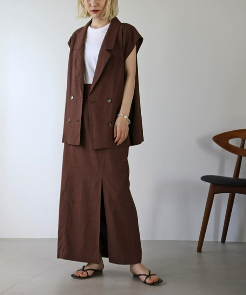 UNFIELD(アンフィールド)の「【UNFIELD】麻混ノースリーブジャケット(ベスト・レディース・ブラック/ブラウン/オフホワイト・FREE)」の5枚目の写真