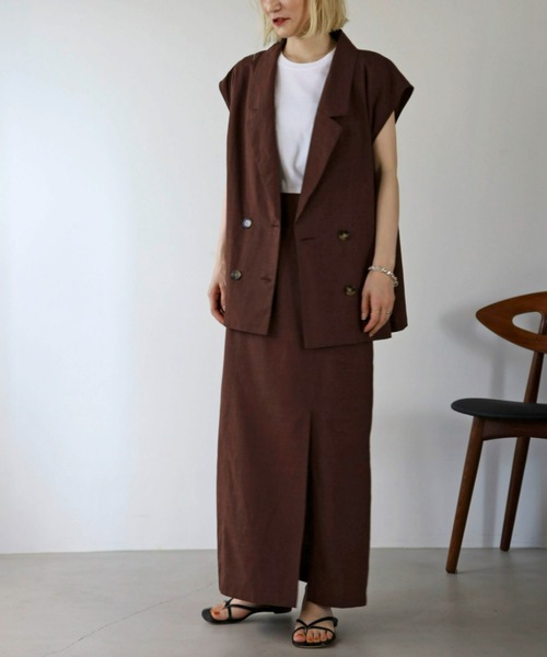 UNFIELD(アンフィールド)の「【UNFIELD】麻混ノースリーブジャケット(ベスト・レディース・ブラック/ブラウン/オフホワイト・FREE)」の6枚目の写真