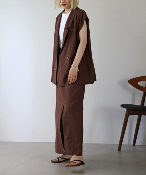 UNFIELD(アンフィールド)の「【UNFIELD】麻混ノースリーブジャケット(ベスト・レディース・ブラック/ブラウン/オフホワイト・FREE)」の7枚目の写真