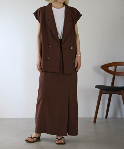 UNFIELD(アンフィールド)の「【UNFIELD】麻混ノースリーブジャケット(ベスト・レディース・ブラック/ブラウン/オフホワイト・FREE)」の10枚目の写真