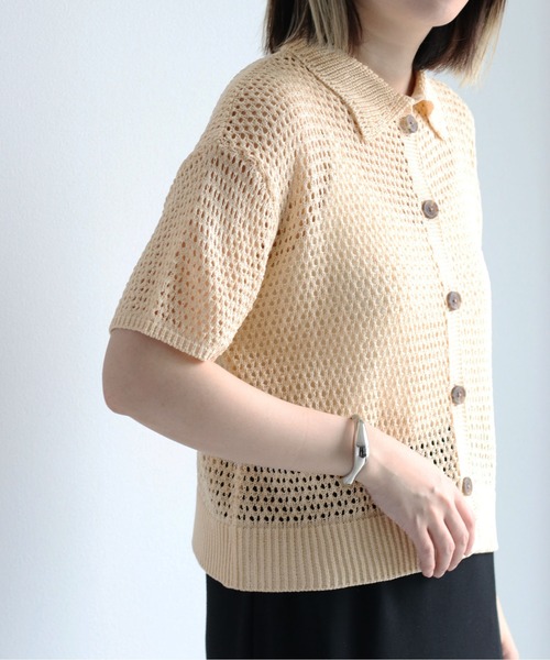 cepo（セポ）の「メッシュニットポロカーディガン（カーディガン/ボレロ・レディース・ブラック/オフホワイト/オレンジ・M）」の2枚目の写真