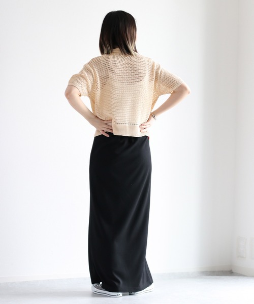 cepo（セポ）の「メッシュニットポロカーディガン（カーディガン/ボレロ・レディース・ブラック/オフホワイト/オレンジ・M）」の9枚目の写真