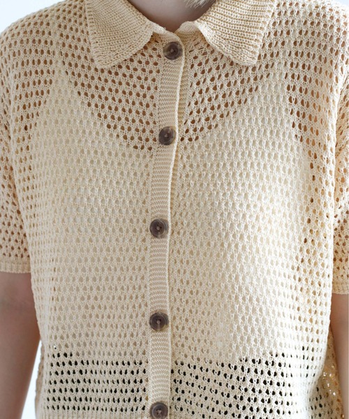 cepo（セポ）の「メッシュニットポロカーディガン（カーディガン/ボレロ・レディース・ブラック/オフホワイト/オレンジ・M）」の5枚目の写真