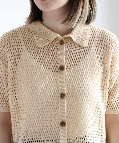 cepo（セポ）の「メッシュニットポロカーディガン（カーディガン/ボレロ・レディース・ブラック/オフホワイト/オレンジ・M）」の11枚目の写真