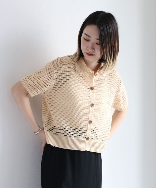 cepo（セポ）の「メッシュニットポロカーディガン（カーディガン/ボレロ・レディース・ブラック/オフホワイト/オレンジ・M）」の10枚目の写真