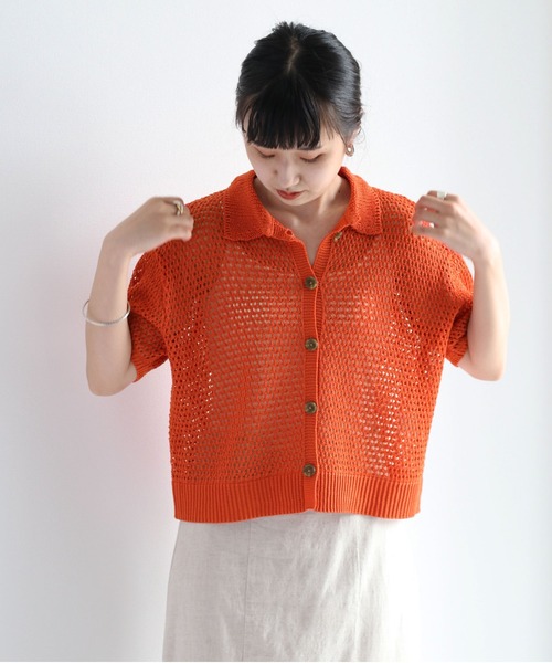 cepo（セポ）の「メッシュニットポロカーディガン（カーディガン/ボレロ・レディース・ブラック/オフホワイト/オレンジ・M）」の12枚目の写真