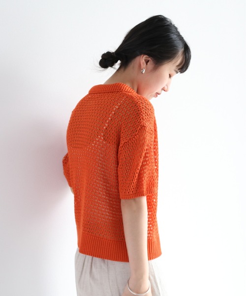 cepo（セポ）の「メッシュニットポロカーディガン（カーディガン/ボレロ・レディース・ブラック/オフホワイト/オレンジ・M）」の15枚目の写真