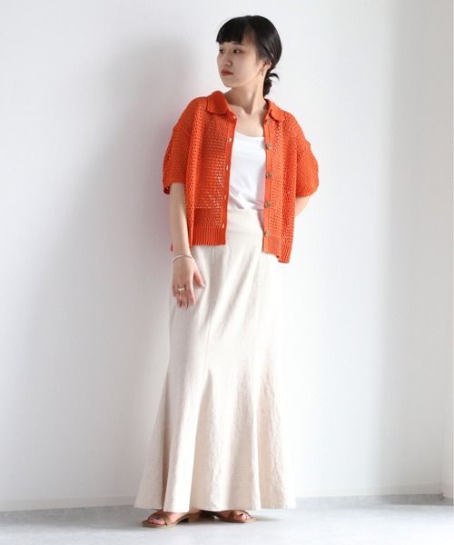 cepo（セポ）の「メッシュニットポロカーディガン（カーディガン/ボレロ・レディース・ブラック/オフホワイト/オレンジ・M）」の8枚目の写真