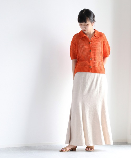 cepo（セポ）の「メッシュニットポロカーディガン（カーディガン/ボレロ・レディース・ブラック/オフホワイト/オレンジ・M）」の4枚目の写真