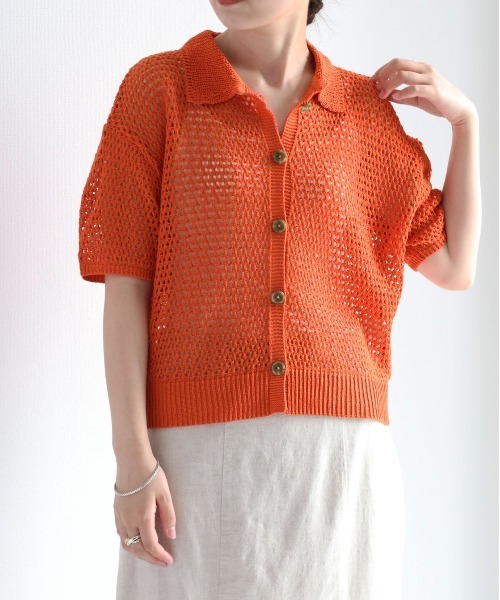 cepo（セポ）の「メッシュニットポロカーディガン（カーディガン/ボレロ・レディース・ブラック/オフホワイト/オレンジ・M）」の21枚目の写真