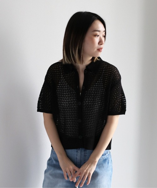 cepo（セポ）の「メッシュニットポロカーディガン（カーディガン/ボレロ・レディース・ブラック/オフホワイト/オレンジ・M）」の14枚目の写真