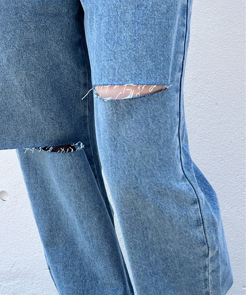 abc une face（アーベーセーアンフェイス）の「ダメ―ジワイドパンツ（デニムパンツ・レディース・ライトブルー・FREE）」の7枚目の写真