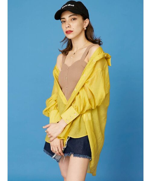 EVRIS（エヴリス）の「オーバーカラーシアーシャツ（シャツ/ブラウス・レディース・ホワイト/ブラック/レッド/マスタード・FREE）」の5枚目の写真