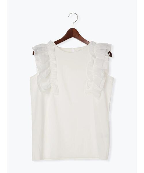 Te chichi TERRASSE（テチチテラス）の「◎フリル袖プルオーバー（ニット/セーター・レディース・ブラック/オフホワイト/カーキ・ﾌﾘ-）」の2枚目の写真