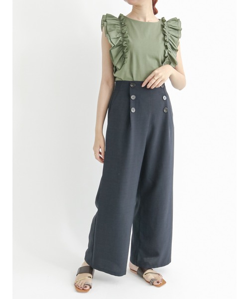 Te chichi TERRASSE（テチチテラス）の「◎フリル袖プルオーバー（ニット/セーター・レディース・ブラック/オフホワイト/カーキ・ﾌﾘ-）」の5枚目の写真