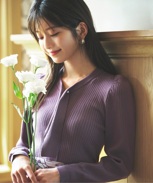 PROPORTION BODY DRESSING(プロポーションボディドレッシング)の「ボリュームスリーブ2wayボウタイリブニット / 1212270502(ニット/セーター・レディース・パープル/グレー/グリーン/ボルドー・SMALL/MEDIUM)」の3枚目の写真