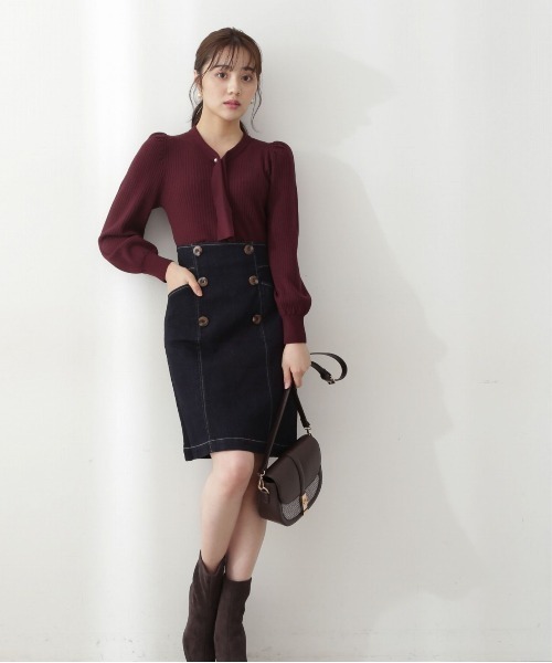 PROPORTION BODY DRESSING(プロポーションボディドレッシング)の「ボリュームスリーブ2wayボウタイリブニット / 1212270502(ニット/セーター・レディース・パープル/グレー/グリーン/ボルドー・SMALL/MEDIUM)」の9枚目の写真