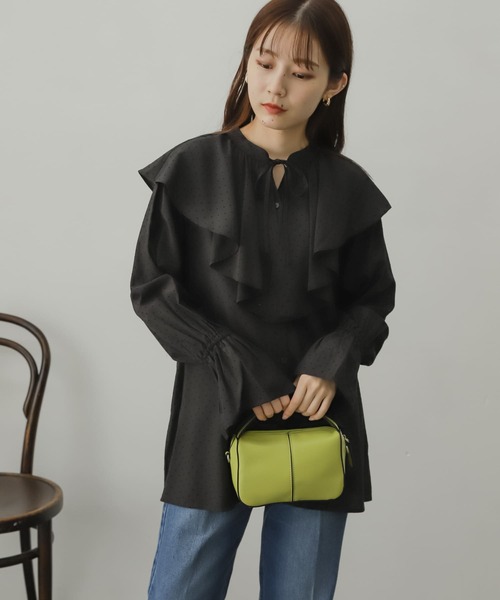 SENSE OF PLACE by URBAN RESEARCH(センスオブプレイスバイアーバンリサーチ)の「フロッキードットラッフルカラーブラウス(シャツ/ブラウス・レディース・ブラック系その他/ベージュ系その他/レッド系その他・ONE)」の4枚目の写真