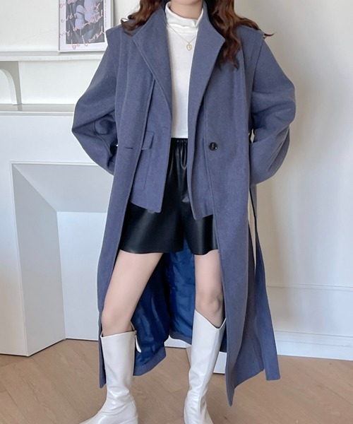 emi+(エミプラス)の「3WAYレイヤードトロングコート(チェスターコート・レディース・アイボリー/チャコールグレー/ブルー・M/L)」の22枚目の写真