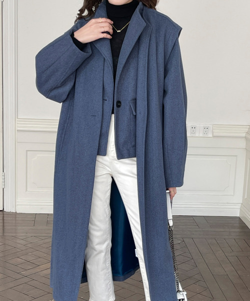 emi+(エミプラス)の「3WAYレイヤードトロングコート(チェスターコート・レディース・アイボリー/チャコールグレー/ブルー・M/L)」の10枚目の写真