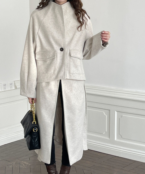 emi+(エミプラス)の「3WAYレイヤードトロングコート(チェスターコート・レディース・アイボリー/チャコールグレー/ブルー・M/L)」の15枚目の写真