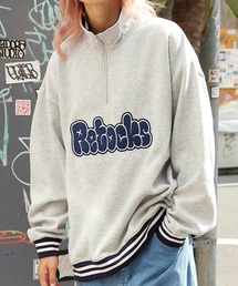 MONO-MART | 【retock's】ハーフジップ タギンググラフィティ フェルト刺繍 ビッグシルエット 裏起毛プルオーバースウェット(スウェット)