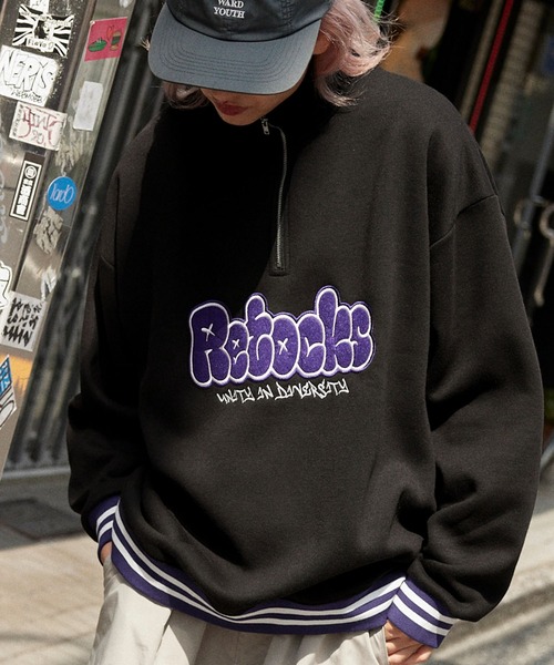 DAZY 文字刺繡 ハーフジッパー ドロップショルダー スウェット DAZY 文字刺繡 ハーフジッパー ドロップショルダー スウェット